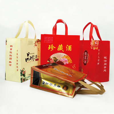 Sacolas de embrulho para presente com logotipo impresso personalizado à prova d'água Suporte de alça cortada sob pressão Bolsa única para garrafa de vinho