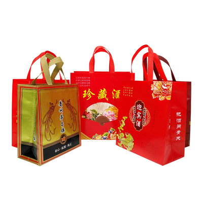 Sacolas de embrulho para presente com logotipo impresso personalizado à prova d'água Suporte de alça cortada sob pressão Bolsa única para garrafa de vinho