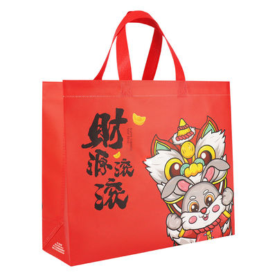 Saco de compras não tecido reusável chinês do punho do saco do presente do ano novo com logotipos